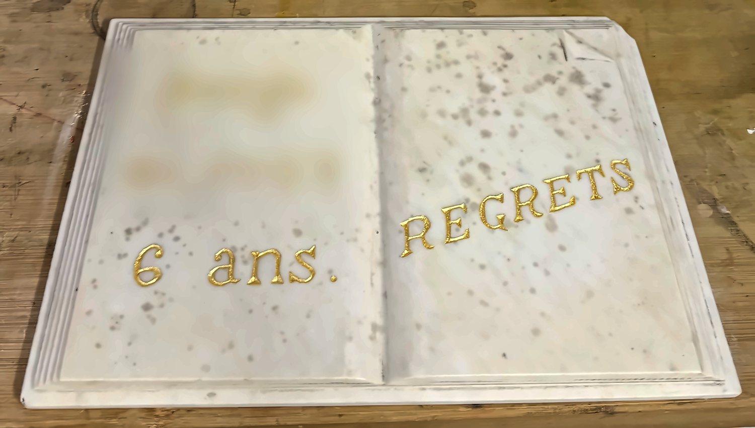 Après : Nettoyage et redorure d’une plaque livre en marbre